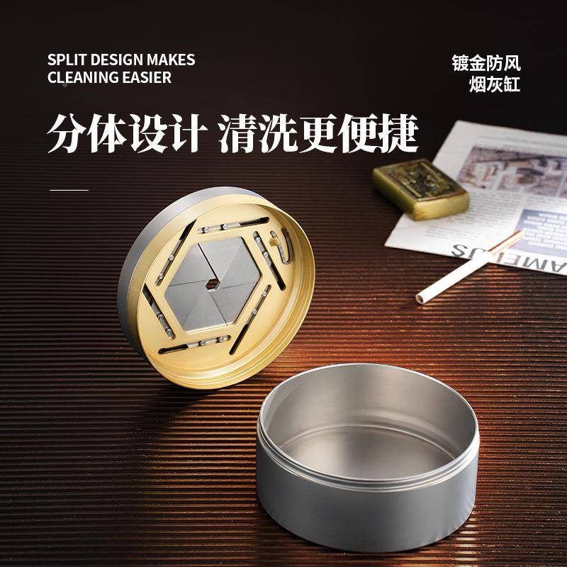 创旋钮意烟灰不锈家用车载钢带盖高档解压办公室烟缸灰缸GVN防风