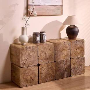 原木子酒店组合茶桩件几实木边几民宿树墩底座木桩根IHM雕摆方形