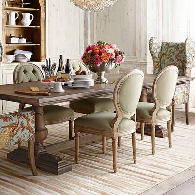 美式复古实木餐桌椅组合长方户形家用0891小法型式简约饭伸桌缩老