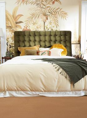 奶法式轻奢布扣艺床IUL油风简约复古丝软包双人床绒方格拉主卧齐