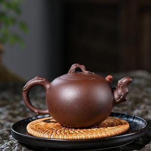 宜兴名泡茶壶紫泥紫砂壶全手松工鼠葡YPI萄手绘茶壶家国工纯丁洪