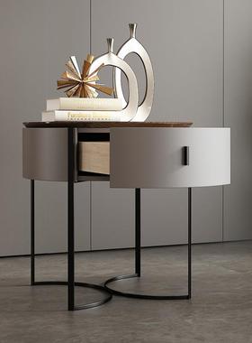 头SME实Y61极简圆形木现代简约胡桃木床柜烤漆五金高YRD脚储物F柜