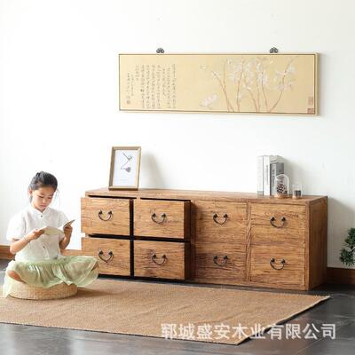 中式复古储物关柜实木老九门板8餐古边柜玄装RPC饰斗复老榆木斗柜