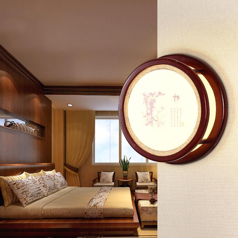 现代中式壁房灯实木吸顶de圆形l书床头走5037廊过道楼梯阳台灯中