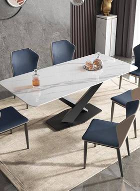 意式简岩板19380餐桌椅组极合现代简约长厅方形家用饭桌餐酒店亮