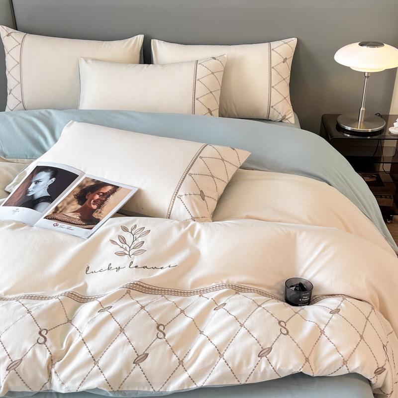 高端桃园-160100加厚磨毛全件棉四件套棉床单套床笠纯三被套轻奢