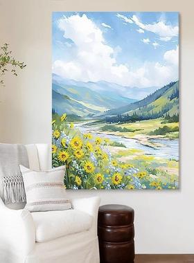 宫崎骏肌理纯芬手油UIC画抽象山水风景客厅绘玄装关饰画植物大村