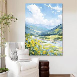 宫崎骏肌理纯芬手油UIC画抽象山水风景客厅绘玄装关饰画植物大村