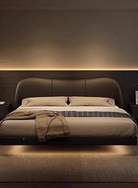 意式边复古涟漪头层床青简约色双人主室卧床卧82188齐悬浮实木床