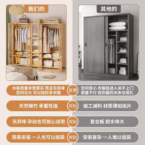 YA1F77STM88简易大布衣柜舍家用卧室组装实木出租房用小宿衣橱202
