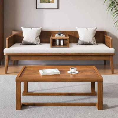 新中式胡桃木实木罗汉床房客厅无品牌/汉家用小户型茶桌卧书榻沙