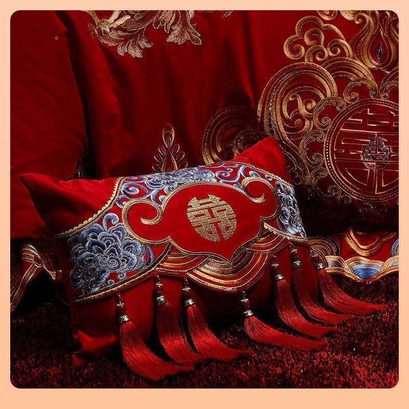 ∮红色纯棉小抱枕婚MFA庆配件垫枕头含芯可洗拆大喜靠庆结婚陪嫁1