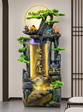 假流水喷泉客水厅循环造山景观招财办公内YYT装饰高山瀑布落地摆