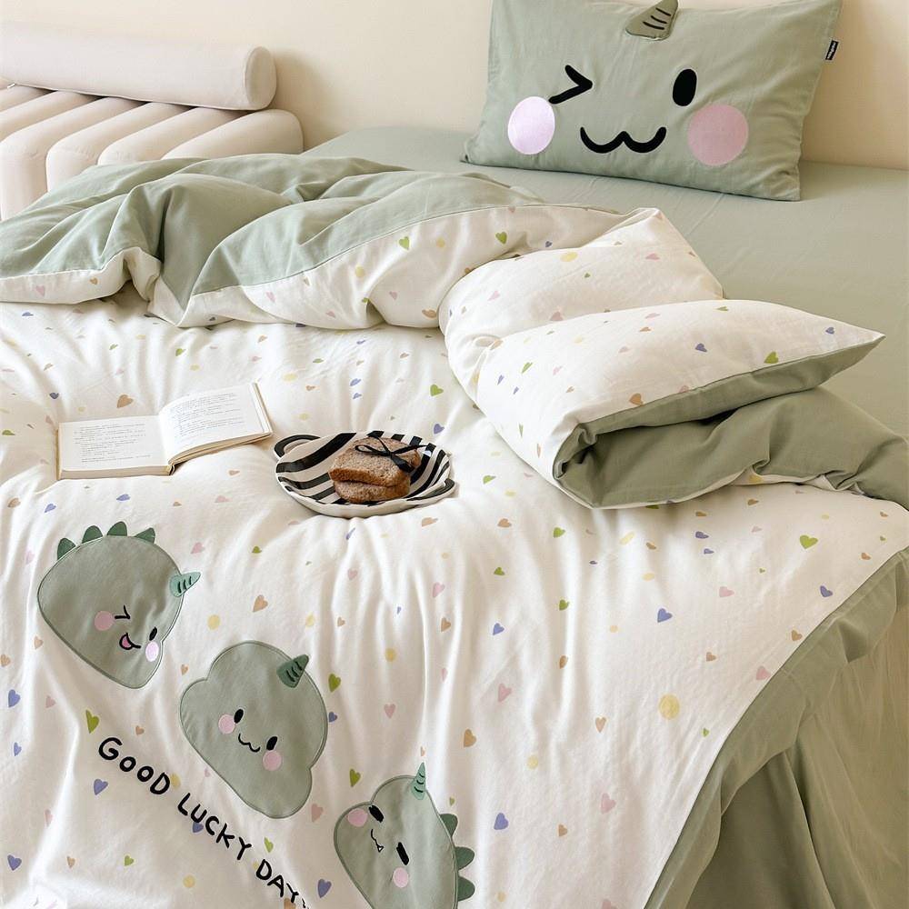 卡通绣纯全双层纱四件套软糯棉棉纱布被套床单YYG学生刺宿舍三件
