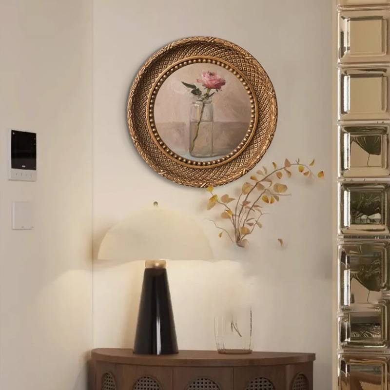法式中古客厅装饰画美式复古圆形挂画中国风餐厅壁画走廊卧室墙画图片