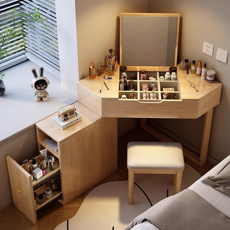 实木ZDB转角三形梳妆台简约纳收柜书桌一角体小户型卧墙室角化妆