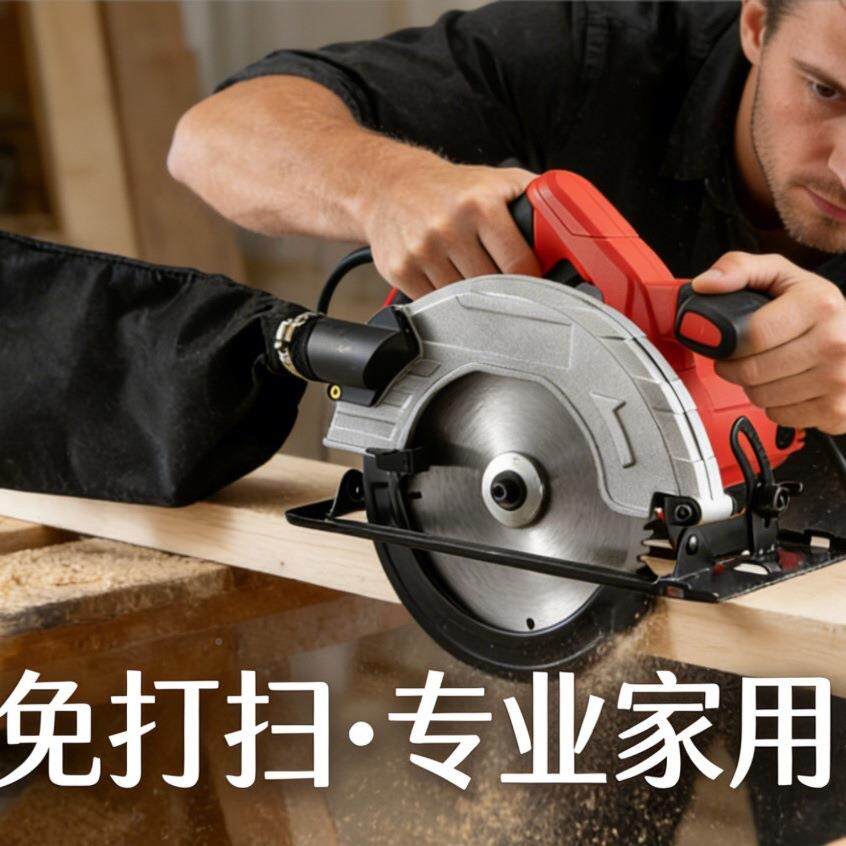 工无PNI尘7寸割电圆锯手提切尘机圆盘锯电锯木家用切割木材带集袋