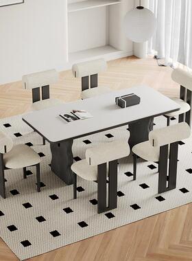 9W中古风实形木餐桌轻奢饭长方桌法式67087复古小户白色岩型板餐