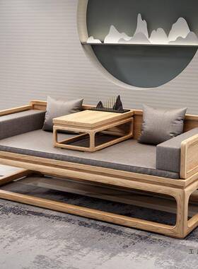 新中式罗F96S5JTS汉推床小沙户型代简约家用拉实木现发家具客厅塌