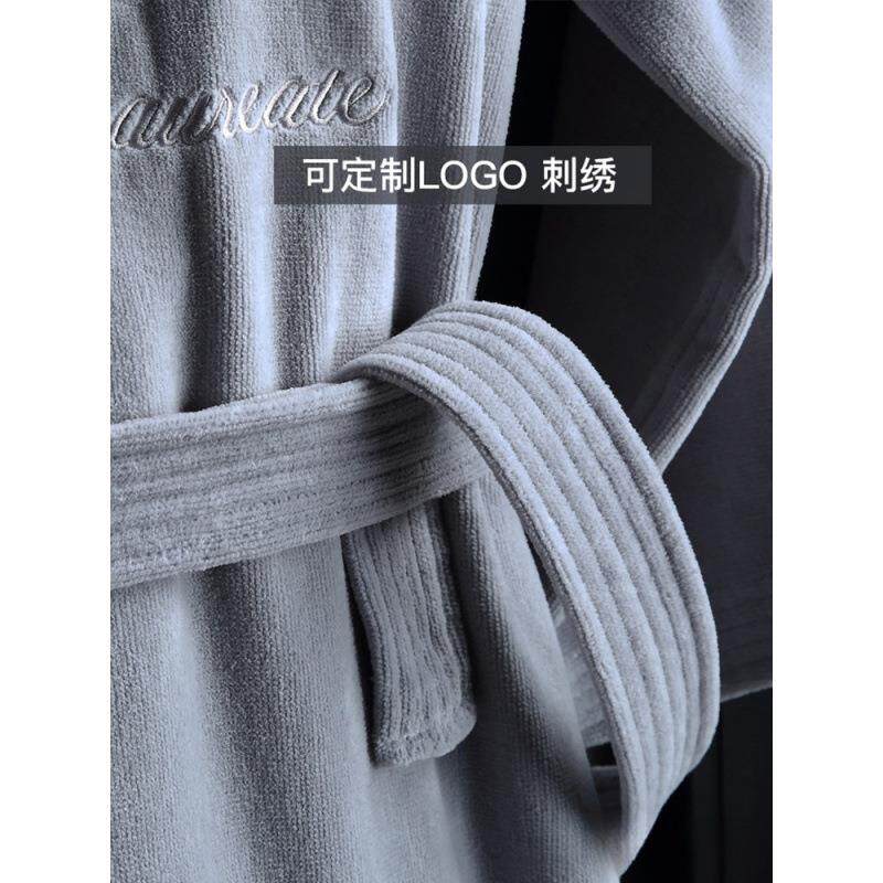 纯棉酒店浴袍穿水速干薄款浴衣洗SY-割绒吸完澡的睡女袍可穿式浴