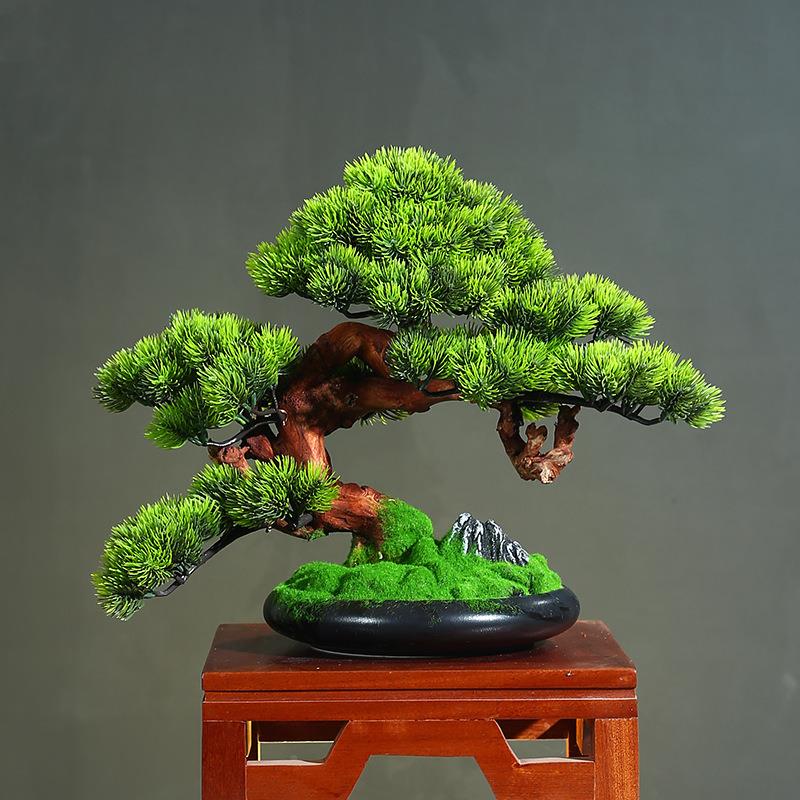 真迎客松盆饰景花架摆件新DY中仿式客厅装假花绿植物盆栽间样板软
