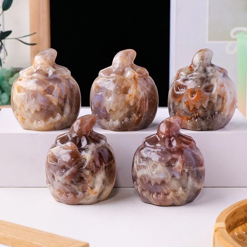 天然水晶JAC月光石氛南瓜头刻雕件万圣节家居装饰工艺围品小摆件