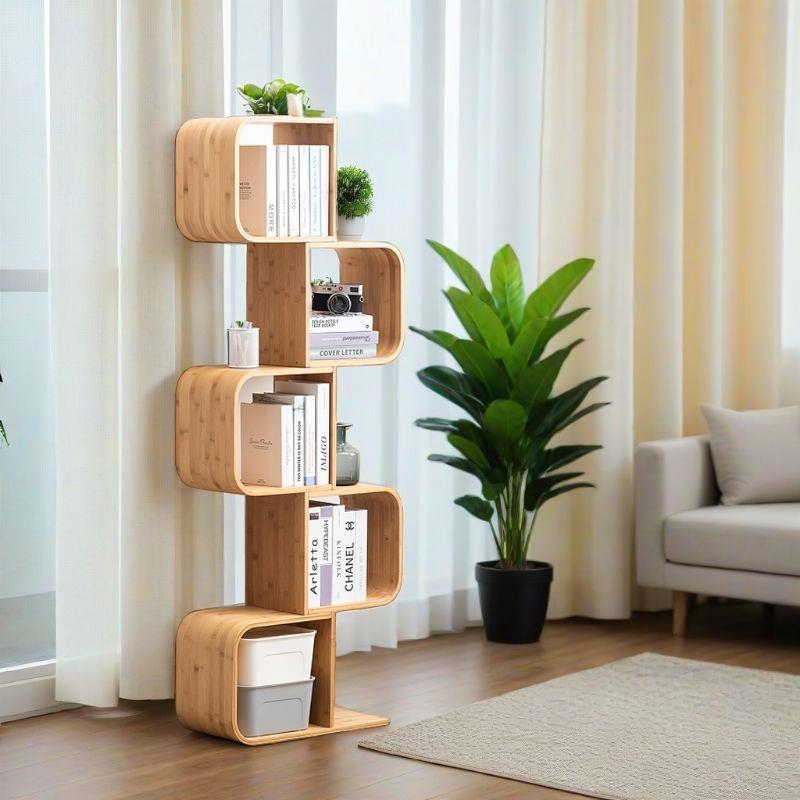 简易约书架落地动收纳FTO架立式多层书柜楠竹简艺术移子靠墙格置