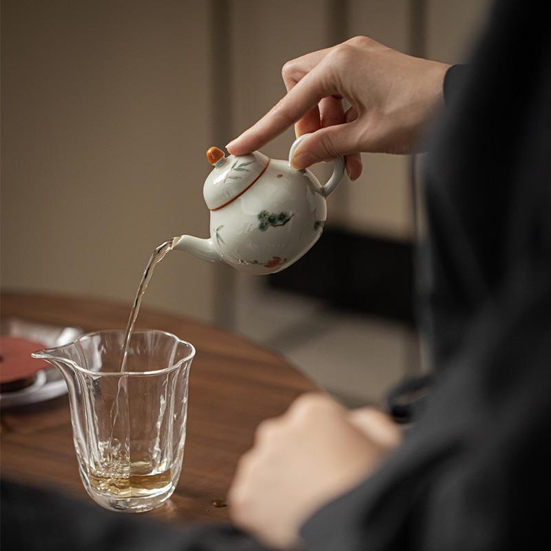 墨己秘青釉绘茶壶mjtc家文人用泡茶手执壶球孔过滤陶瓷手泡茶壶