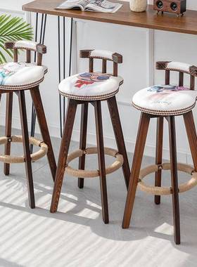 美式实木吧台椅旋靠背高凳脚轻奢简家用酒吧ZG-68062椅子前台约吧