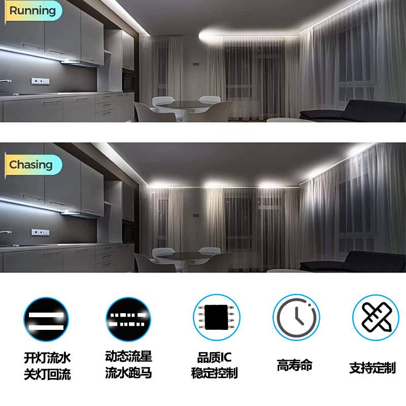2835灯带24v126灯单色追光跑马宴会厅自粘线条灯可调光遥控调光