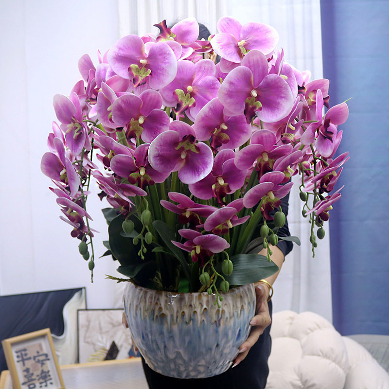 花特大号手感PU蝴蝶兰盆栽客厅装饰花电视柜玄关假花前台摆件