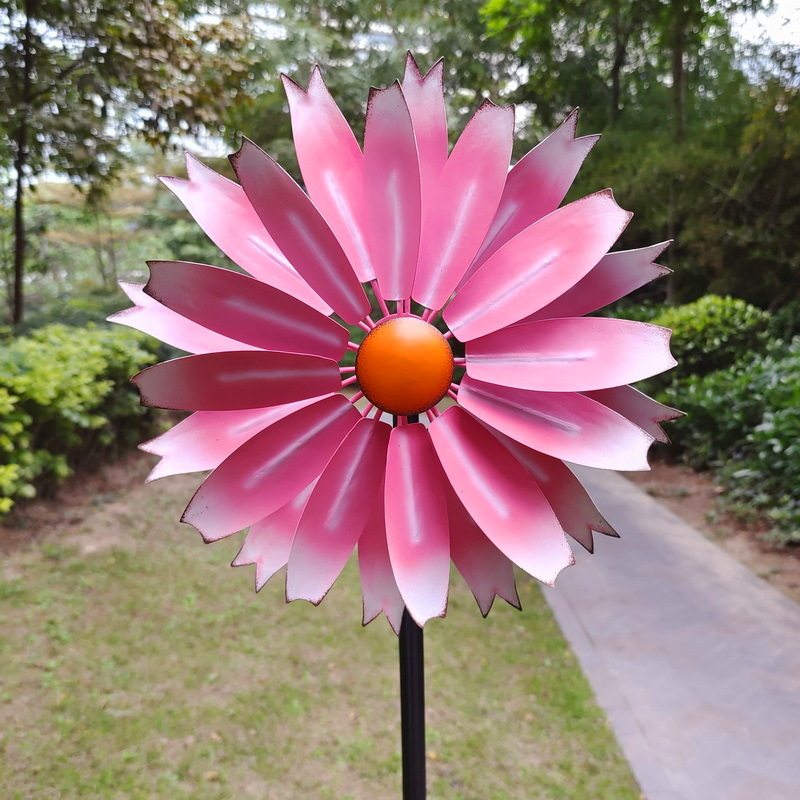 跨境热销庭院花园园林景观郁金香花朵装饰道具户外铁艺多彩小风车