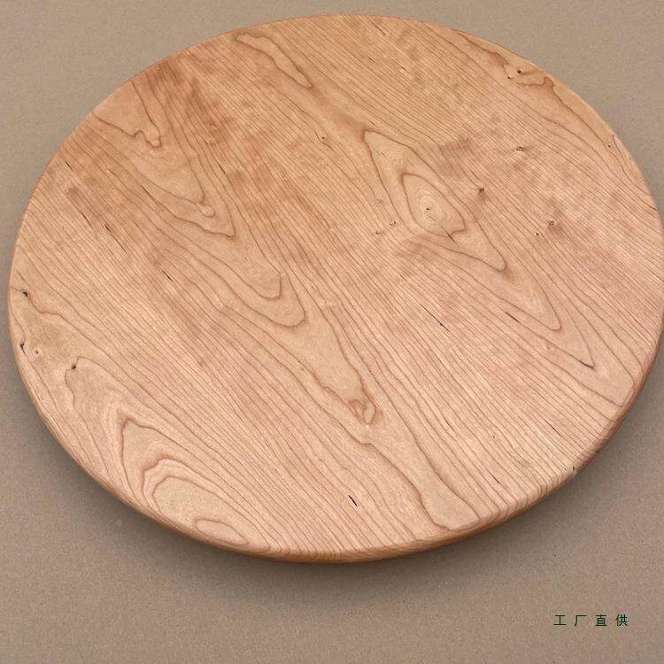 实圆形木转盘面樱桃木桌子茶桌几白蜡木碳化圆桌转盘黑F99MM9H6色