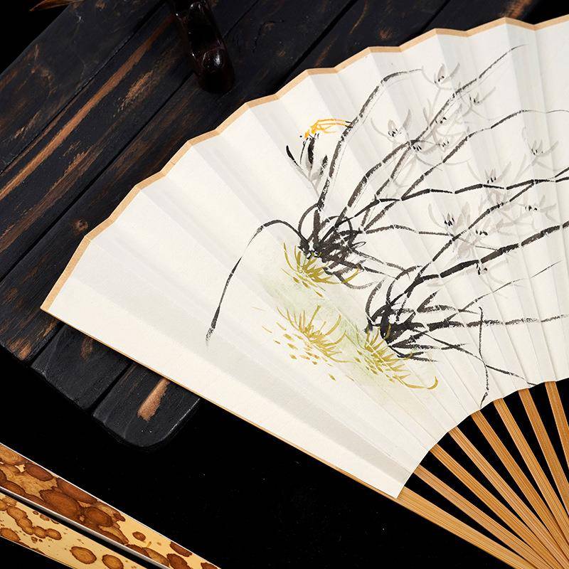 梅妃扇7寸8寸9寸纸斑竹5折扇湘妃竹玩扇子文苏梅妃扇工扇面宣折扇