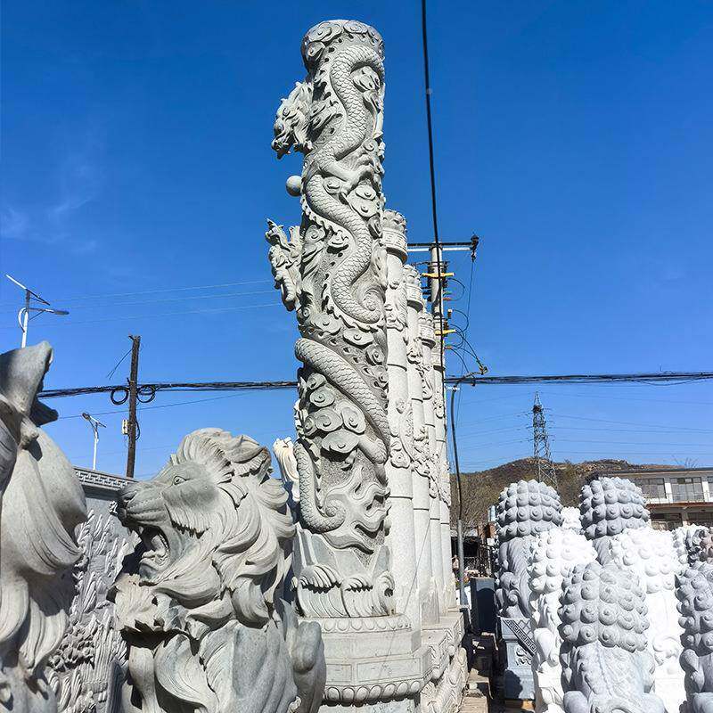 盘龙柱石雕盘龙景区广柱场青中式文化柱祠堂石花岗双龙岩雕刻景观