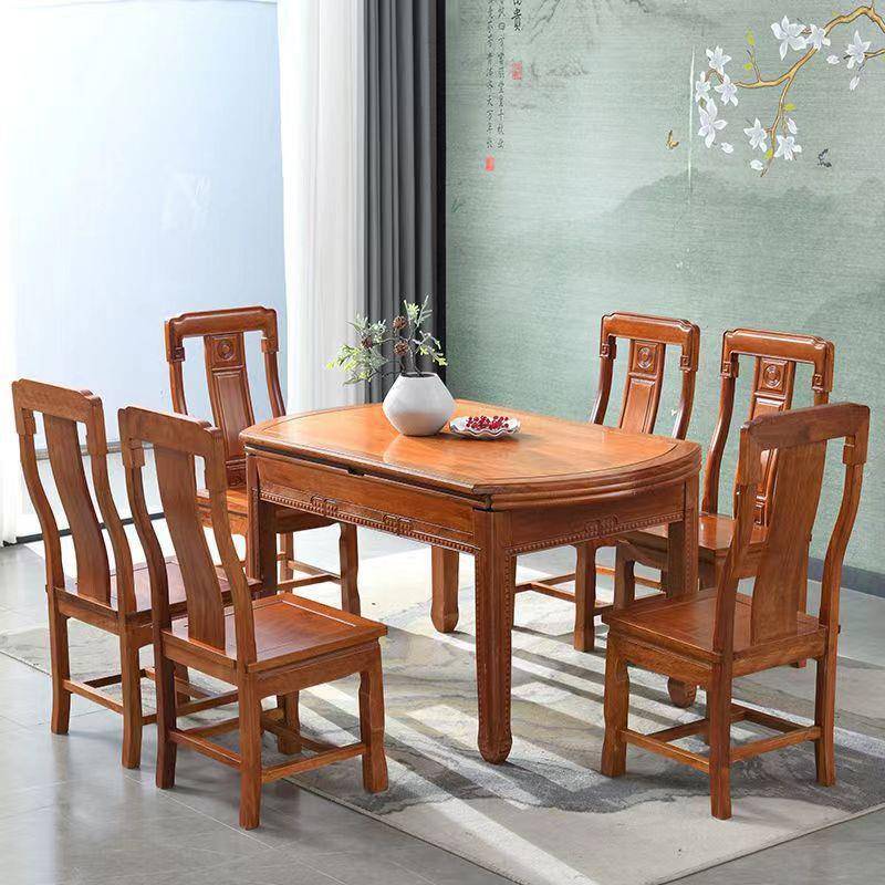 桌现代中桌式实木餐椅组合家用小户型圆桌方长桌方圆两czy02用餐
