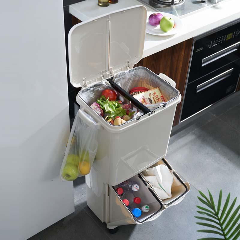 厂现货大号分类6522垃家圾桶带4滑分轮双层四类塑料干湿垃圾桶8L