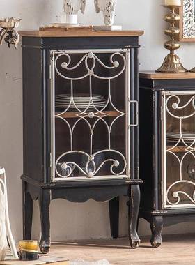 黑色玻美式复旧古餐边柜三新品门卧室璃做收纳斗柜无品牌/组合民