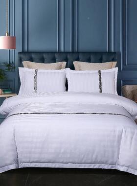 酒店款民宿多宾馆套床上四件白色床单床笠公被套寓客房件全套2020