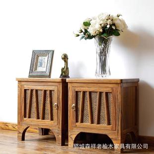 复古形老榆木斗卧床头柜收纳储物柜落柜地式 边柜正MHV方置室物柜