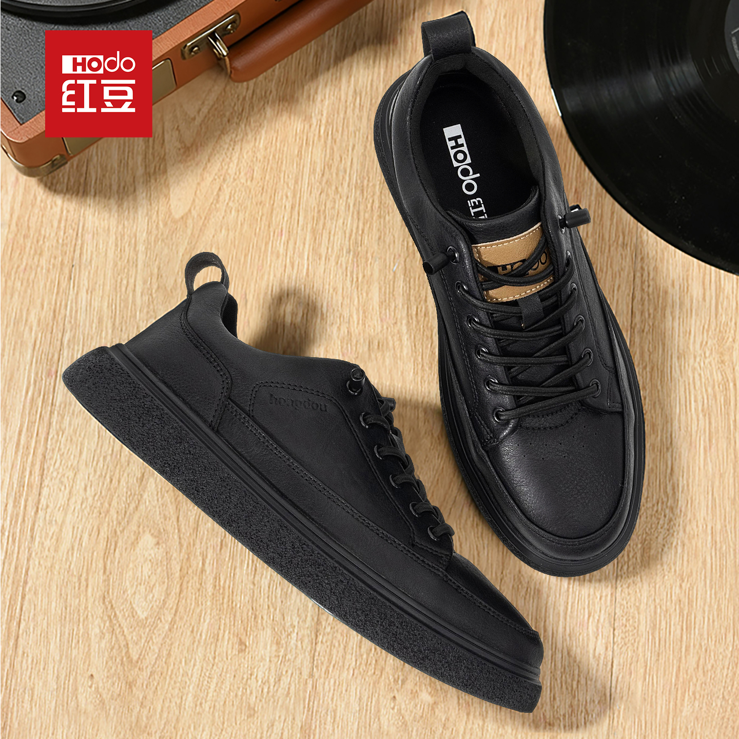 更新代言【全黑公务鞋】红豆男鞋