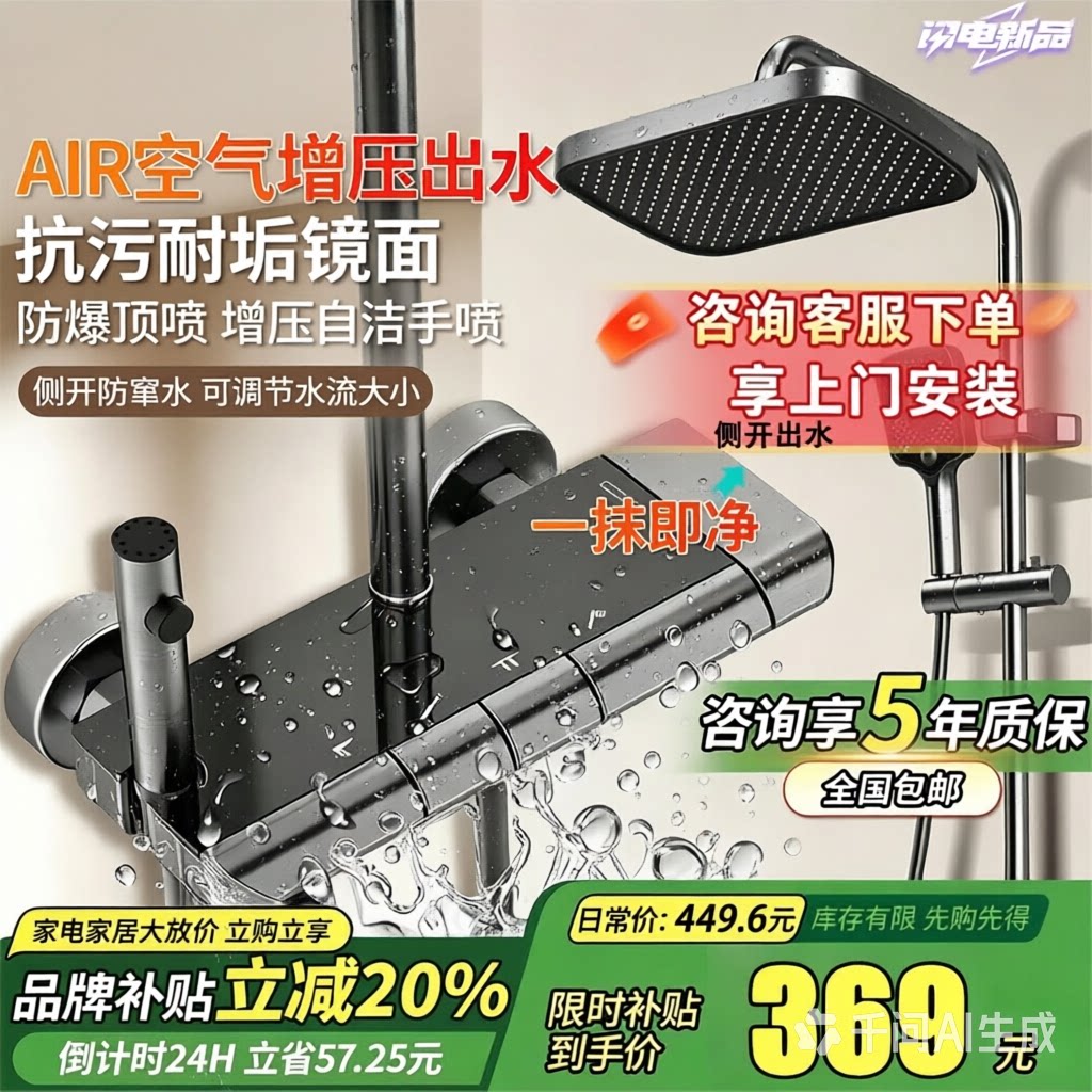 包安装淋浴花洒套装家用全铜好货恒温沐浴卫浴全套钢琴按键洗澡器