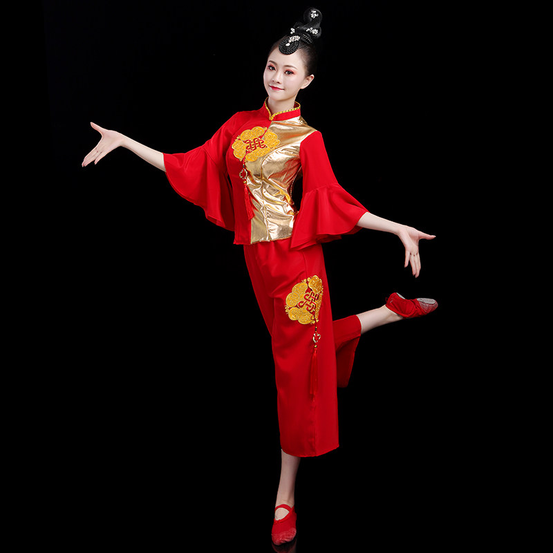 秧歌服演出服女2021新款中国风腰鼓扇子舞蹈服装中老年广场舞套装