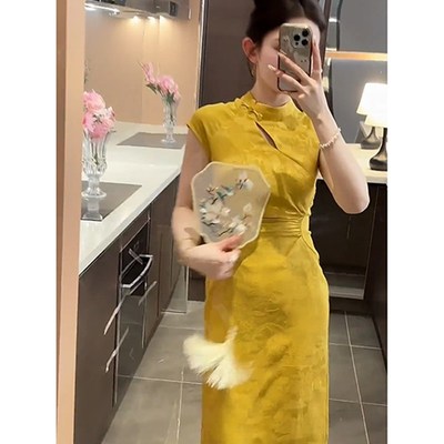 新中式女装国风无袖连衣裙高端精致气质绝美收腰改良旗袍裙子夏季