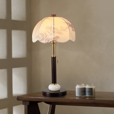 莲城复古实木美式台灯卧室床头灯法式客厅台灯简约中古高级感台灯