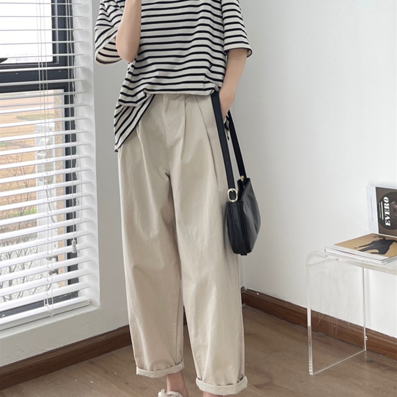 新款显瘦休闲裤子女夏大腿粗胯宽屁股大工装裤胖妹妹mm大码老爹裤