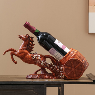 红酒架摆件新中式马到q成功酒柜装饰品乔迁礼物葡萄酒收纳置物架