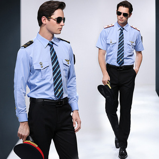 铁路制服工作服男士列车乘务员蓝色衬衫长袖高铁衬衫工装短袖衬衣