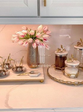 花器底座天然大理石餐厅桌中央花瓶摆件装饰品工艺品置物收纳托盘