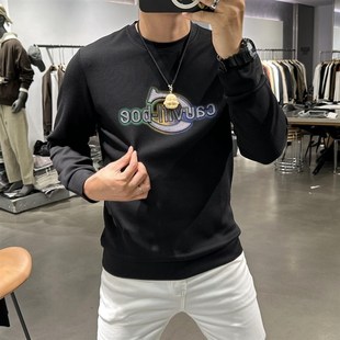 秋季圆领卫衣男士字母上衣春秋天休闲刺绣男装网红长袖套头外套潮